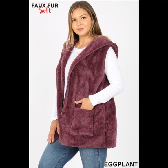 Plus Size Soft Faux Fur Hooded Vest - Picture 2 of 6